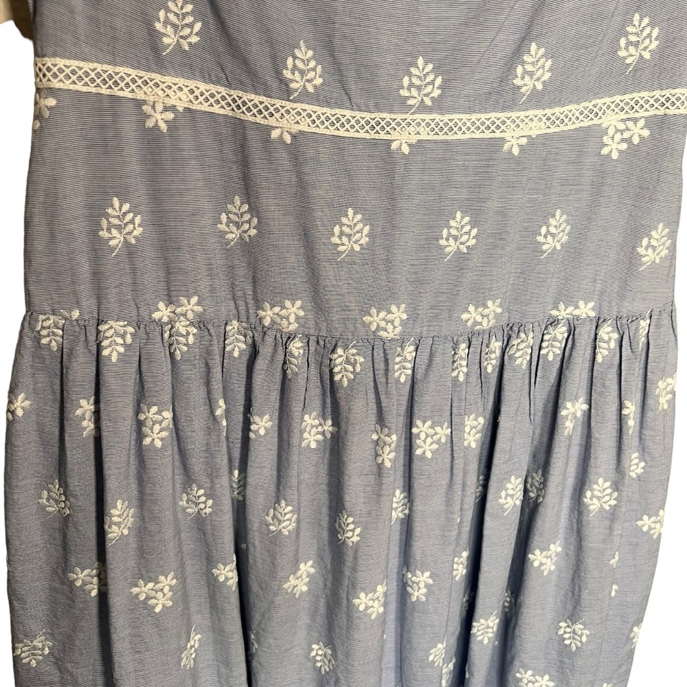 Monique Lhuillier Blue Sleeveless Embroidered Lace Poplin Midi Dress Size 14 - Picture 8 of 16